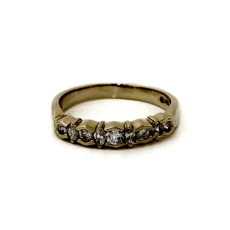 18k Gold x 4mm .30ct Marquise & Round Half - Eternity Band - Kingdom Jewelry