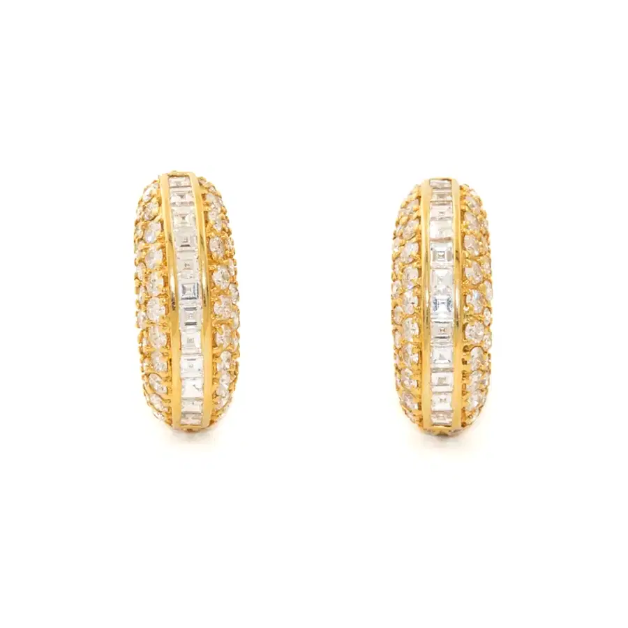 18k Gold x Princess - Cut & Round Natural Diamond Demi Hoop Earrings - Kingdom Jewelry