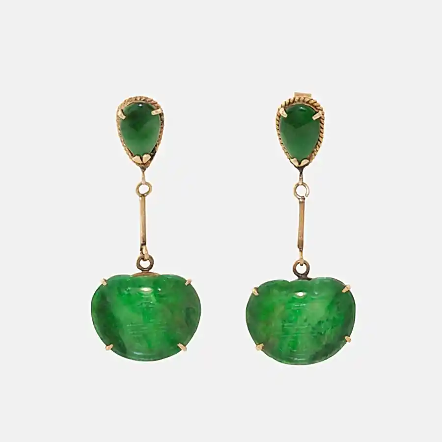 18k Gold x Vintage Jade Lotus Drop Earrings - Kingdom Jewelry