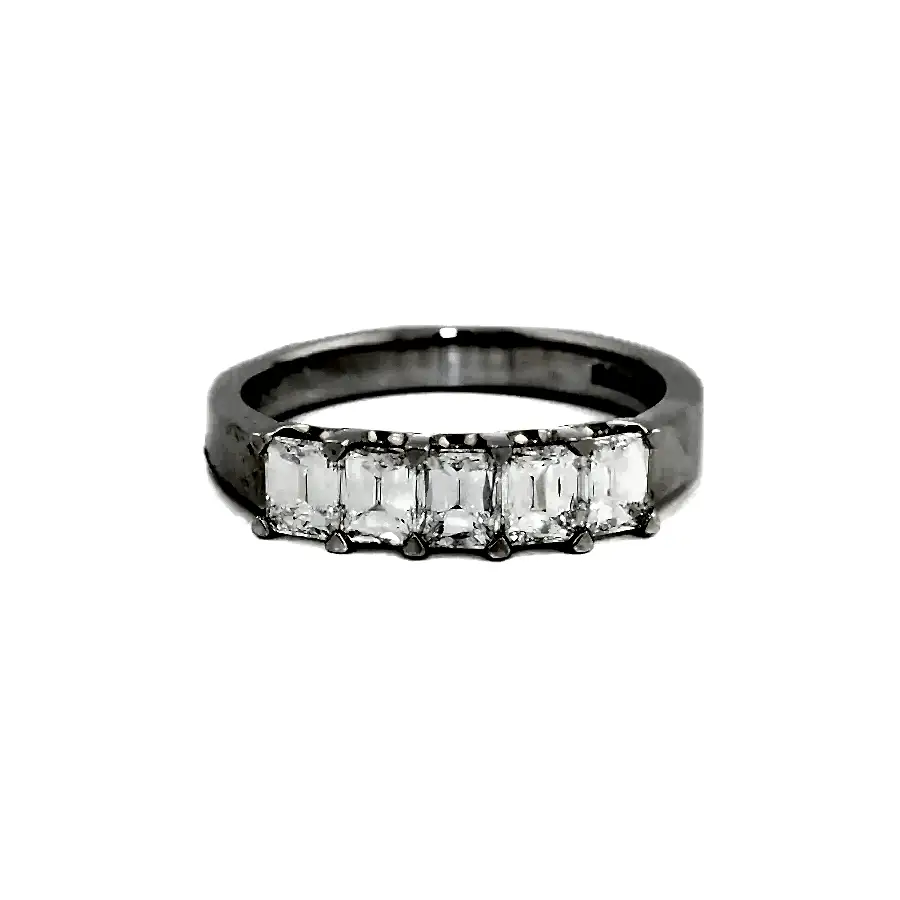 18K White Gold x Emerald - Cut Quintet Diamond Ring - Kingdom Jewelry