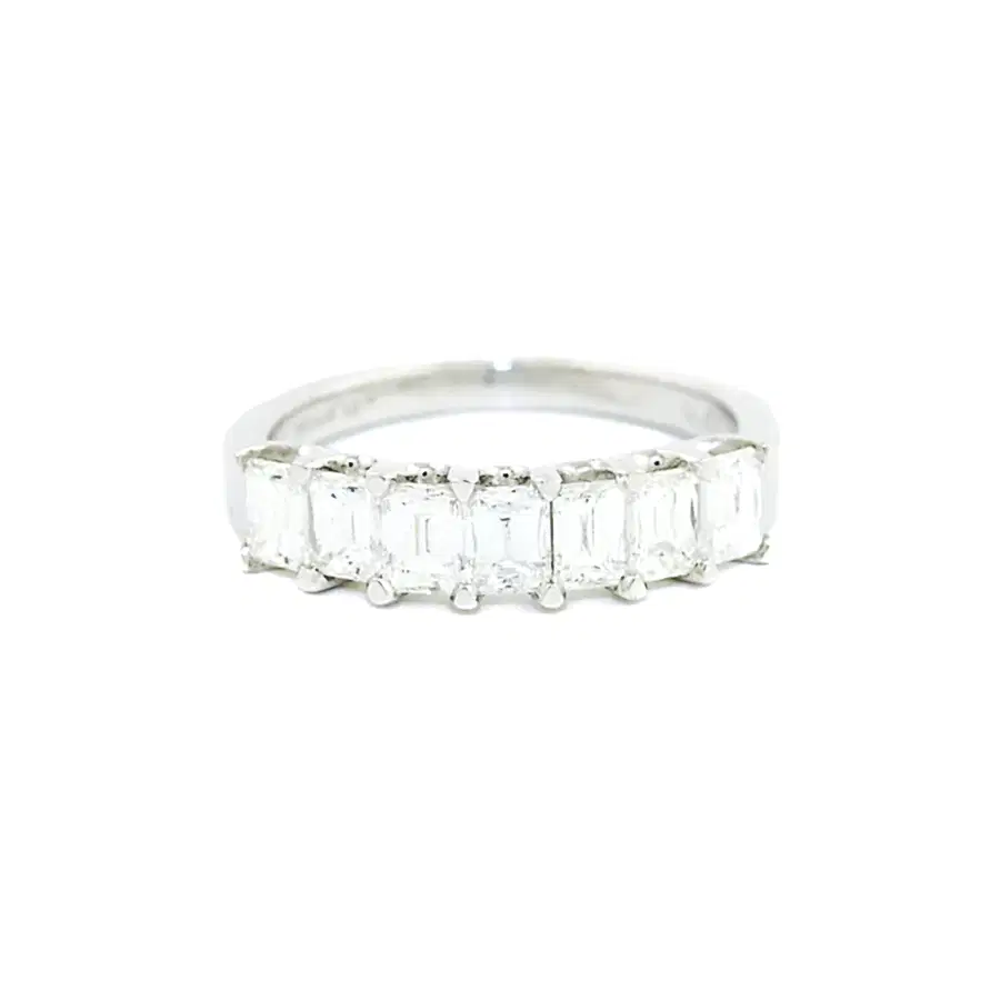 18K White Gold x Emerald - Cut Septet Diamond Ring - Kingdom Jewelry