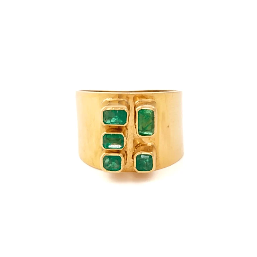 18k Yellow Gold x Abstract 1.3cm Emerald Broad Band - Kingdom Jewelry