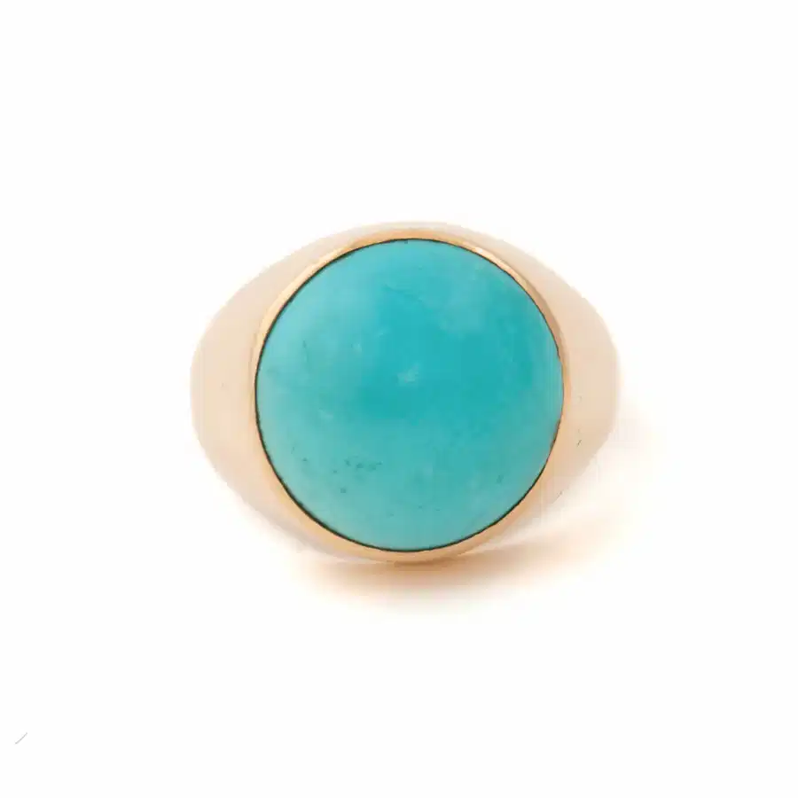 18k Yellow Gold x Domed Turquoise Cabochon Signet - Kingdom Jewelry
