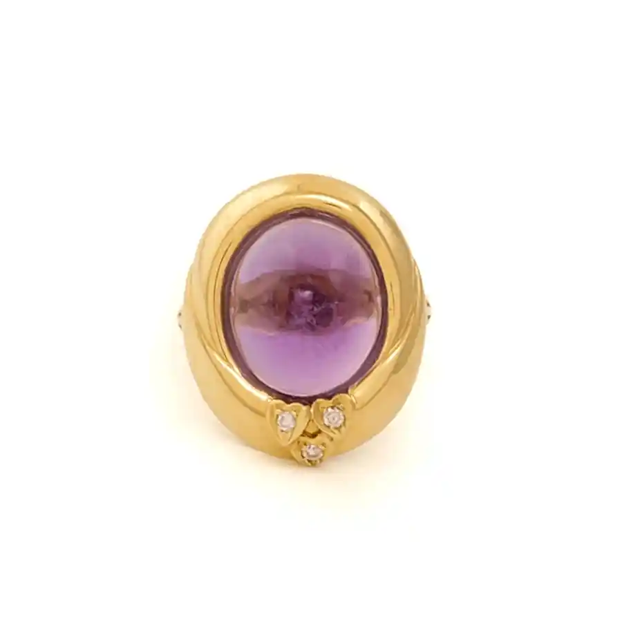18k Yellow Gold x Vintage Domed Amethyst & Diamond Cocktail Ring - Kingdom Jewelry