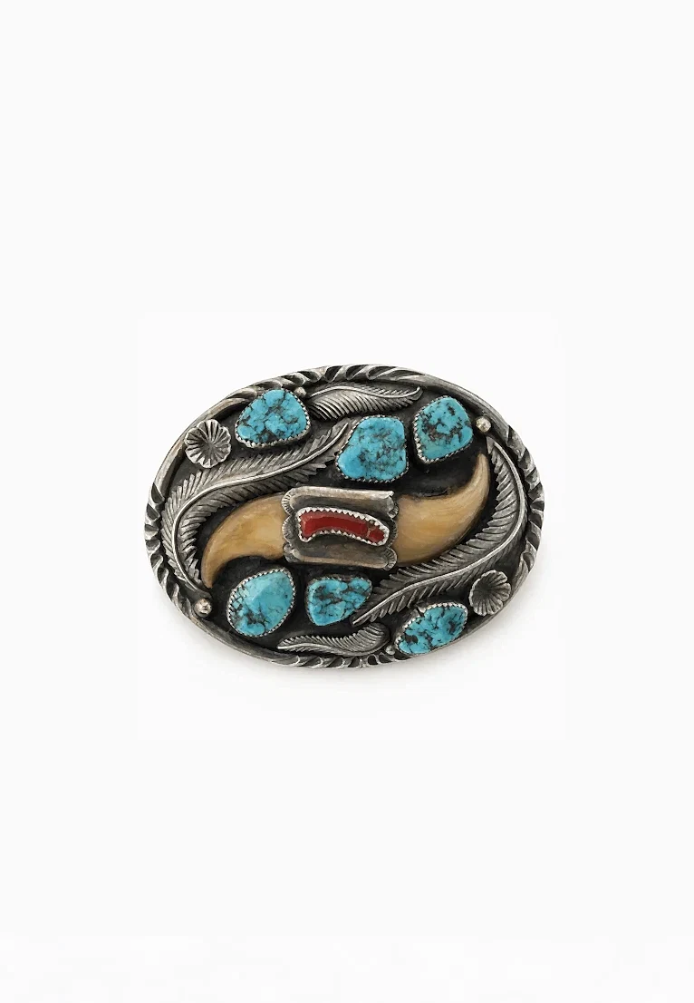 Epic Vintage Bear Claw x Coral x Turquoise Belt Buckle - Kingdom Jewelry