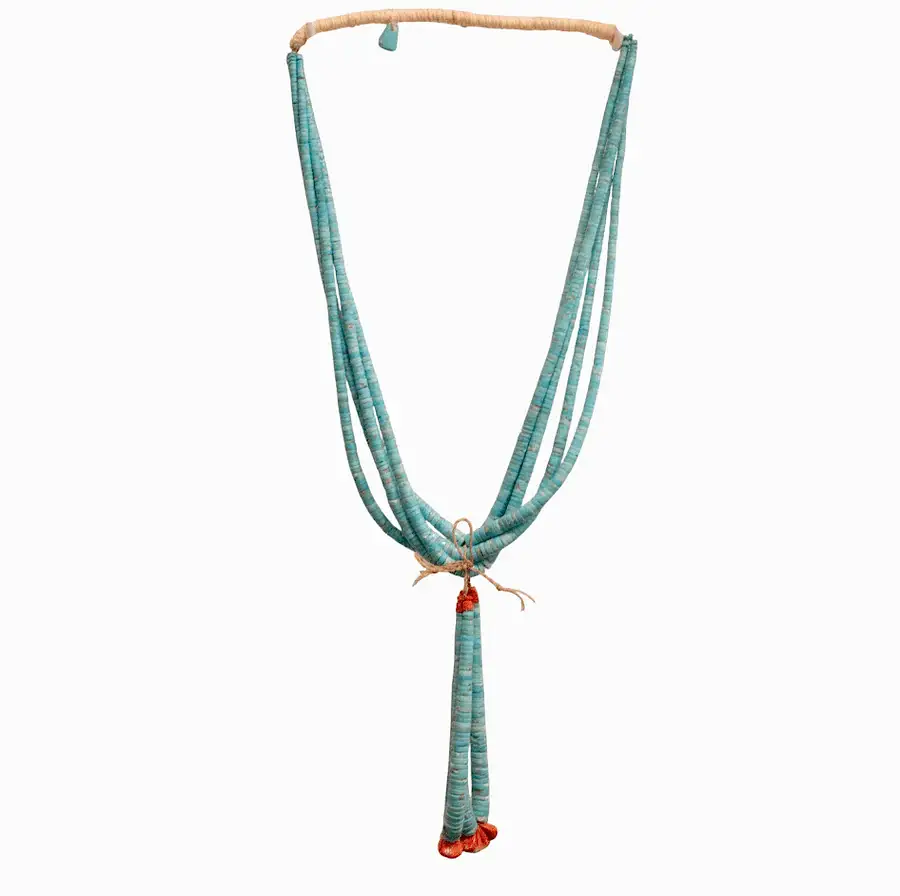 Graduated Multi - Stand "Ray Lovato" Turquoise & Spiny Oyster Heishi Beaded Naja Necklace - Kingdom Jewelry
