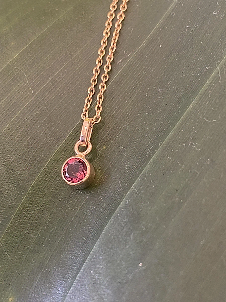 Pink Tourmaline 14K Gold Bezel Pendant - Kingdom Jewelry
