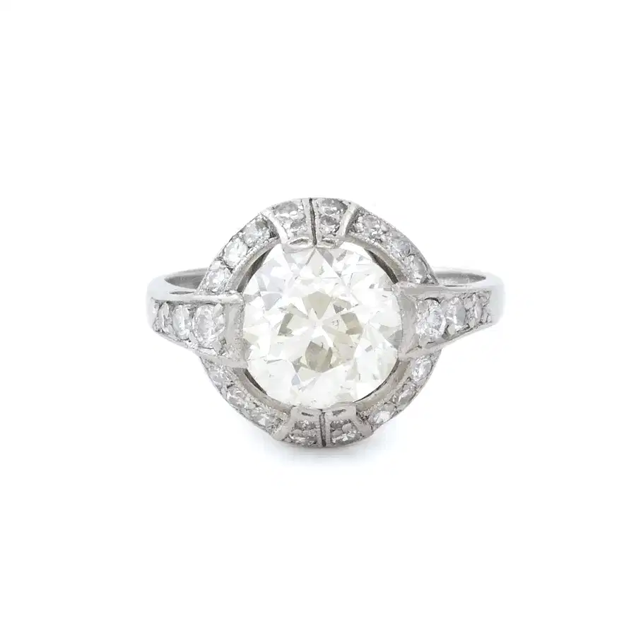 Platinum x Vintage 2.20ct Diamond Halo Ring - Kingdom Jewelry
