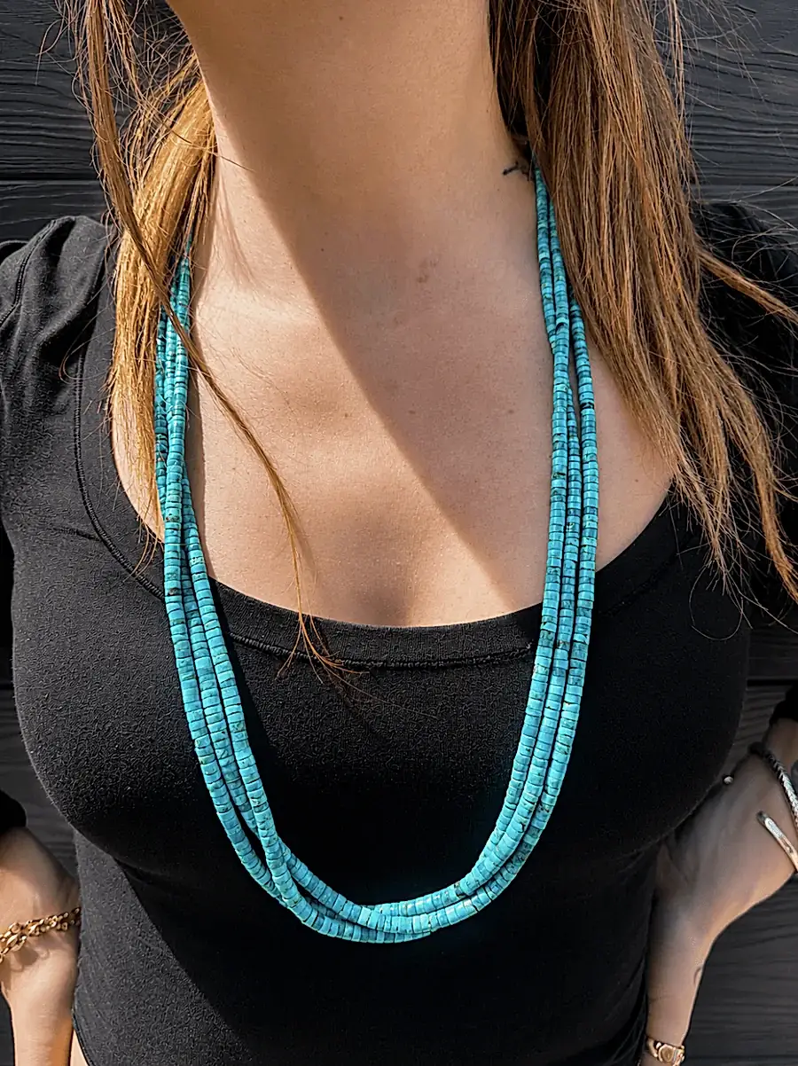 Ray Lovato Heishi Triple Strand Kingman Turquoise - Kingdom Jewelry