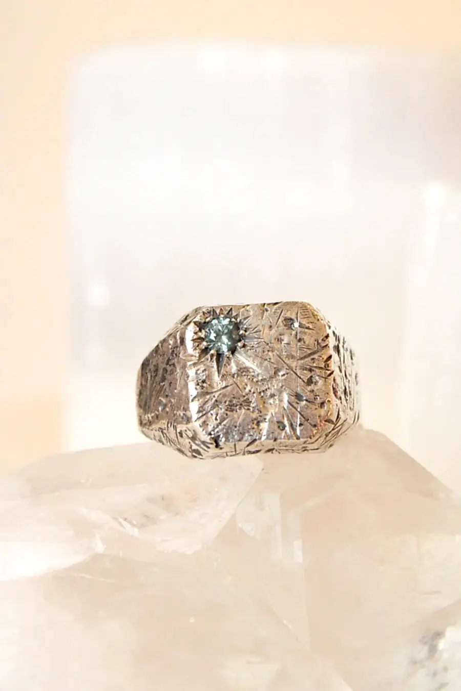 Silver Starburst Montana Sapphire Signet - Kingdom Jewelry