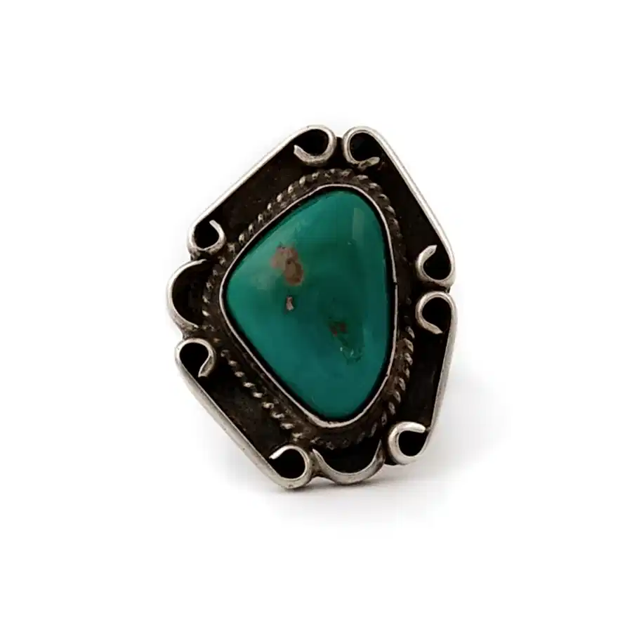 Silver x 1970's Fox Turquoise Navajo Ring - Kingdom Jewelry