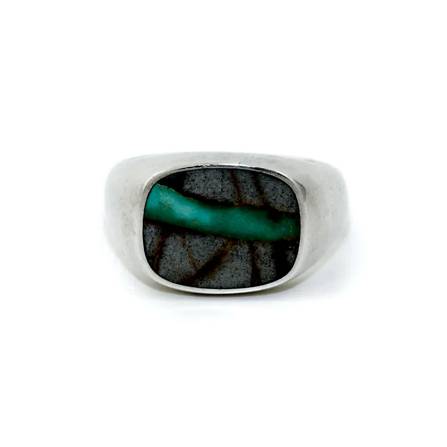 Silver x Candelaria Turquoise Cushion Inlay Signet - Kingdom Jewelry