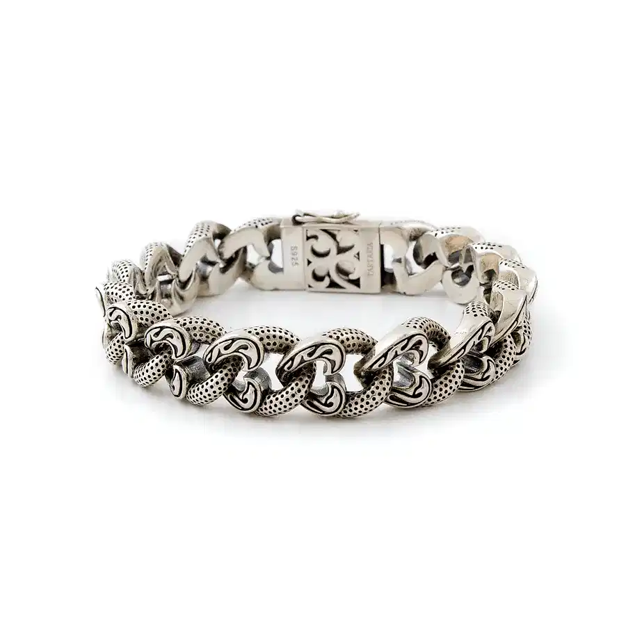 Silver x Heavy Rounded Cuban Link Tribal Bracelet - Kingdom Jewelry
