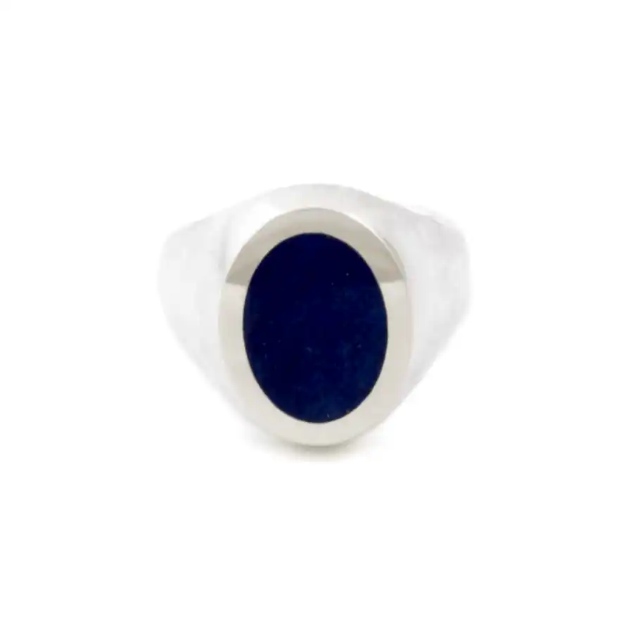 Silver x Large Lapis Lazuli Oval Inlay Signet - Kingdom Jewelry