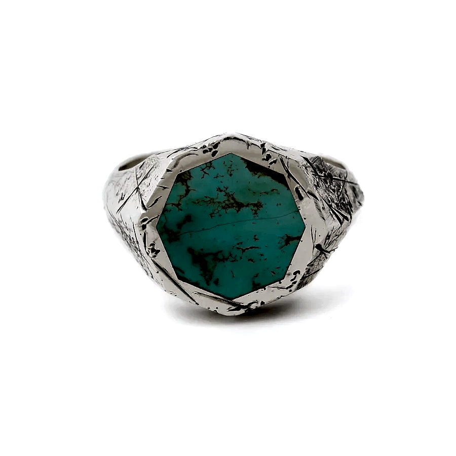 Silver x Royston Turquoise Distressed Hex Inlay Ring - Kingdom Jewelry
