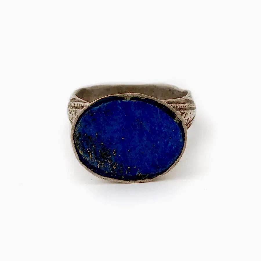 Silver x Single Bugle Lapis Lazuli Afghan Mughal Ring - Kingdom Jewelry