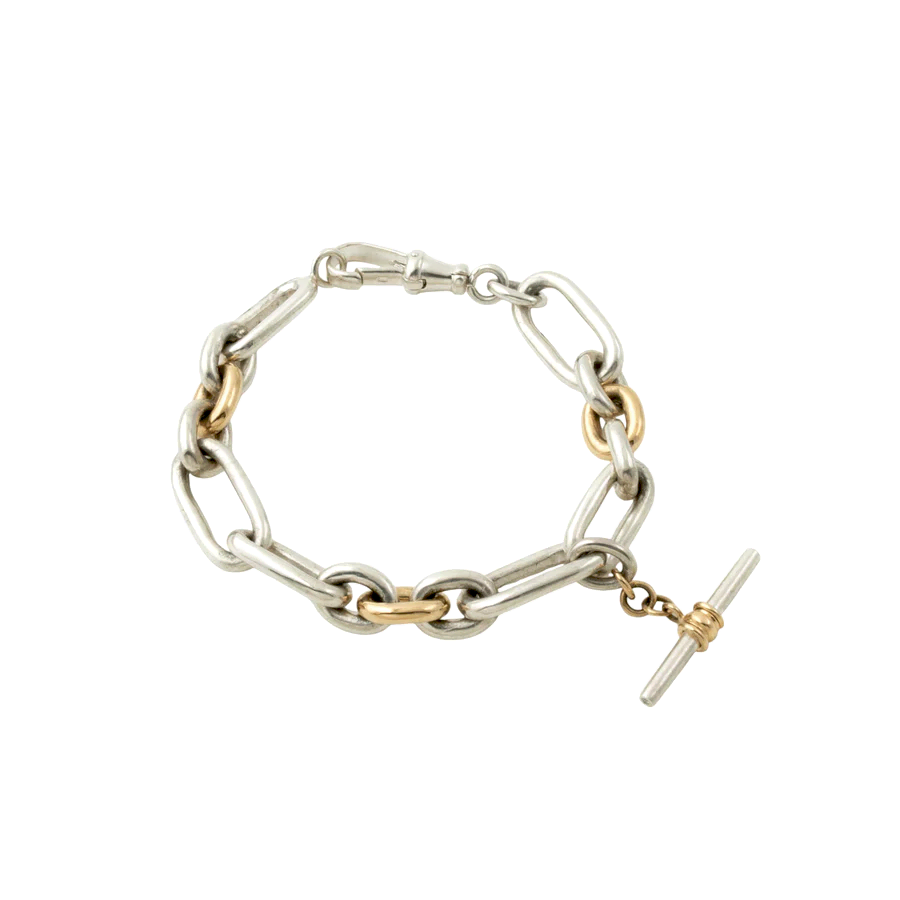 Two - Tone Silver & 14k Gold x Handmade 12mm Medium Toggle Chain Bracelet - Kingdom Jewelry