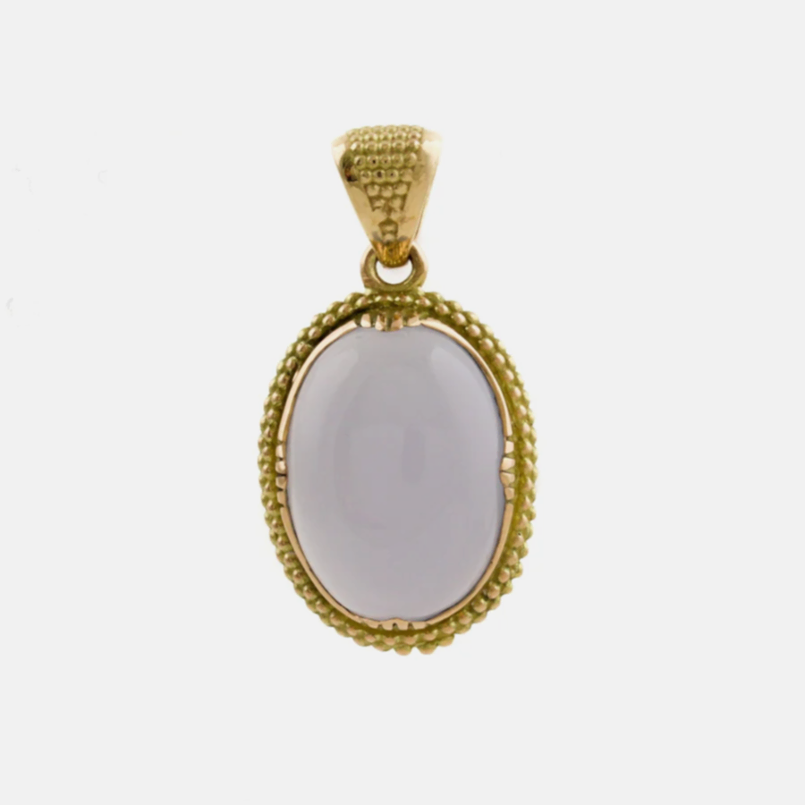 14 KT Gold Granulated "Raja" Pendant x Lavendar Chalcedony by Kingdom - Kingdom Jewelry