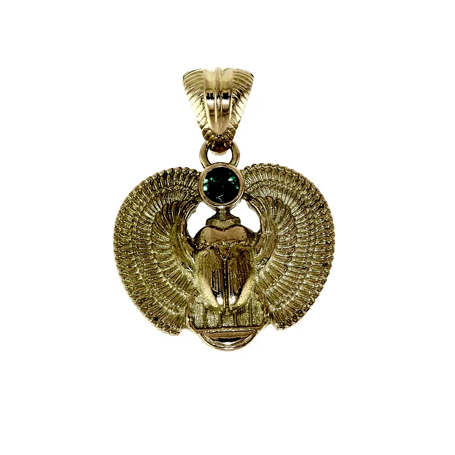 14k Gold Emerald Scarab Pendant - Kingdom Jewelry