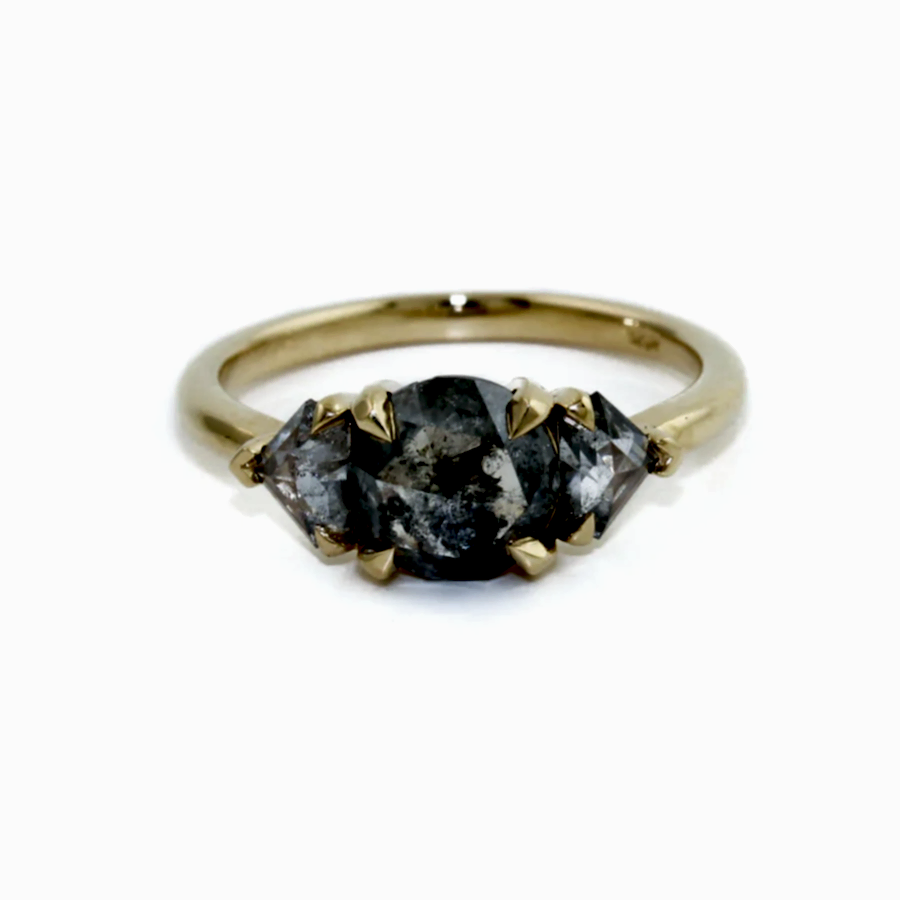 14K Gold Rose Cut Salt & Pepper Diamond Ring by Kingdom - Kingdom Jewelry