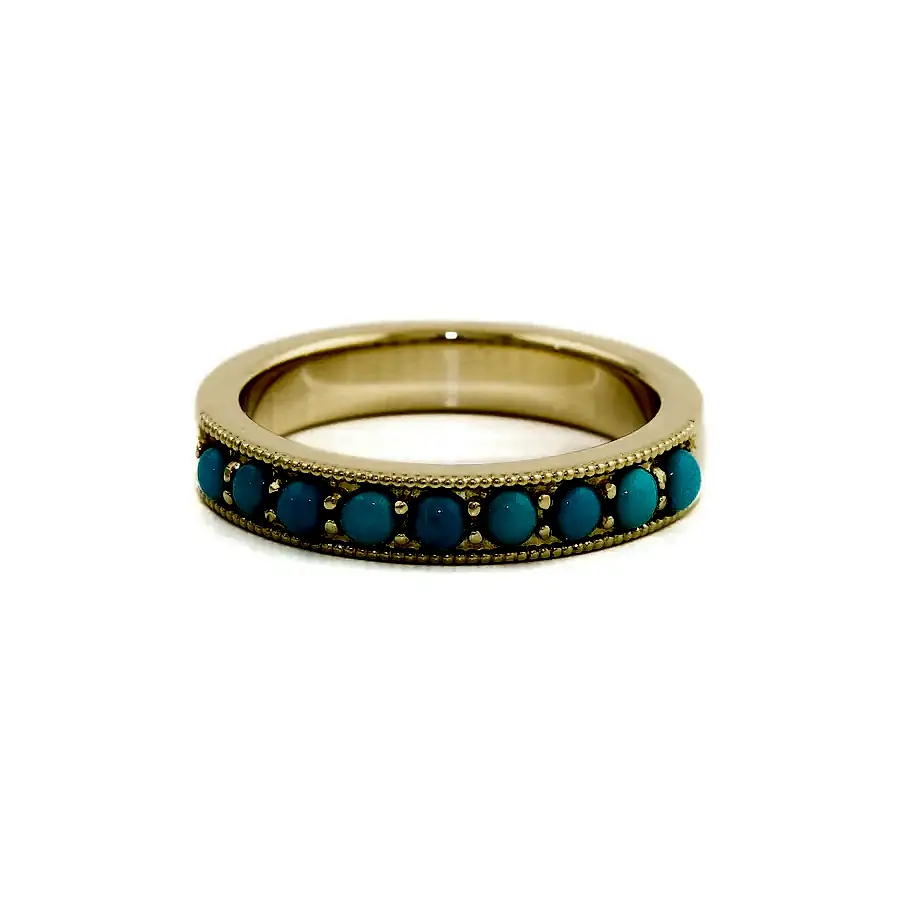 14K Gold Sleeping Beauty Turquoise Channel Band - Kingdom Jewelry