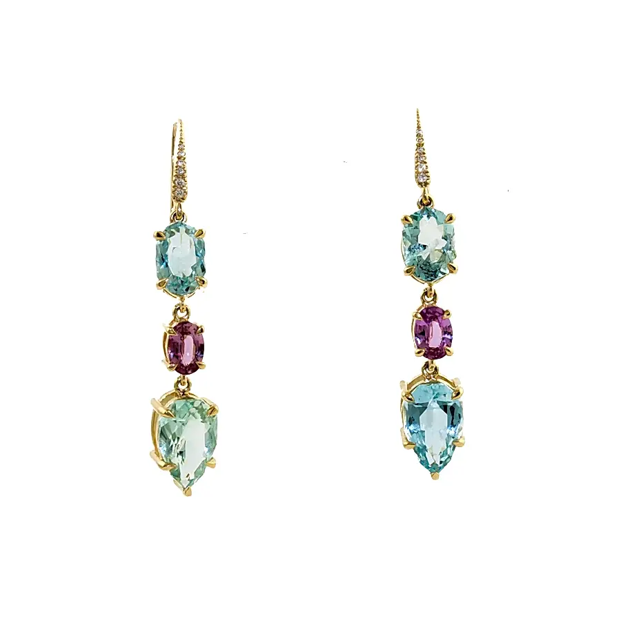 14k Pink Sapphire x Aquamarine Drop Earrings - Kingdom Jewelry