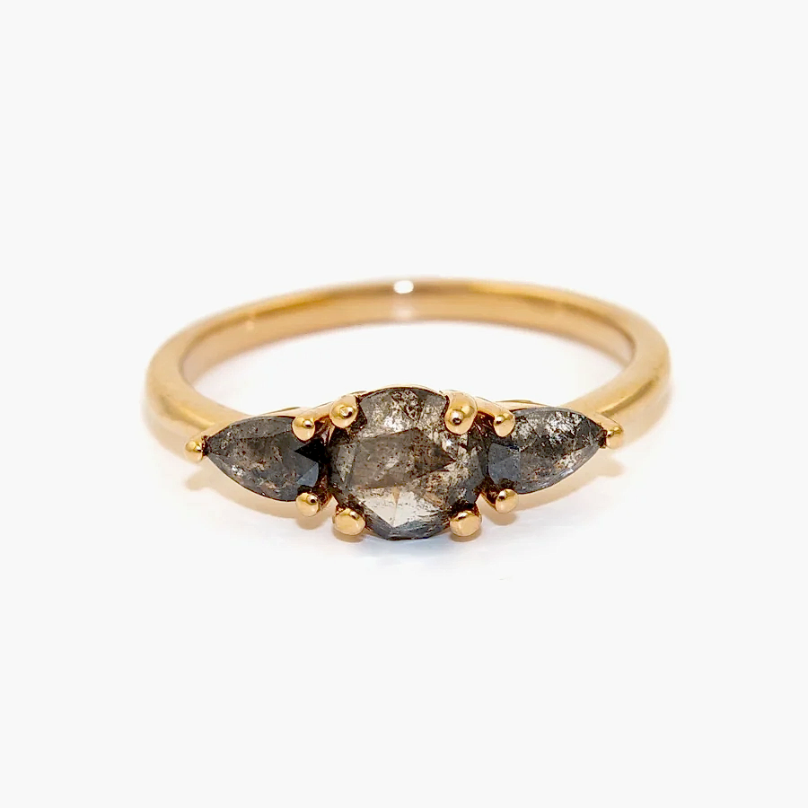 14K Triple Salt & Pepper Diamond Ring - Kingdom Jewelry