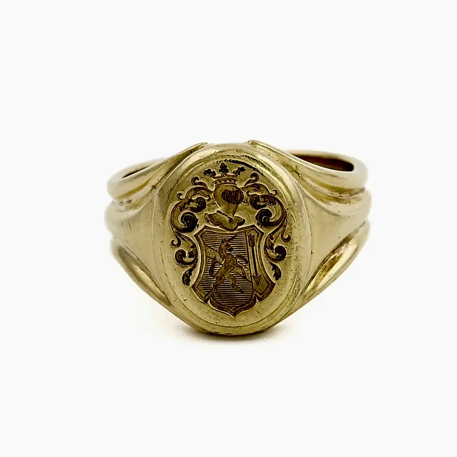 1910's French " Lion & Arrow" Crest Signet - Kingdom Jewelry
