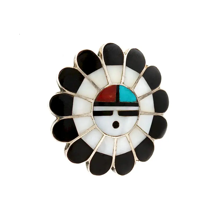 1970's Zuni Sun Face Brooch - Kingdom Jewelry