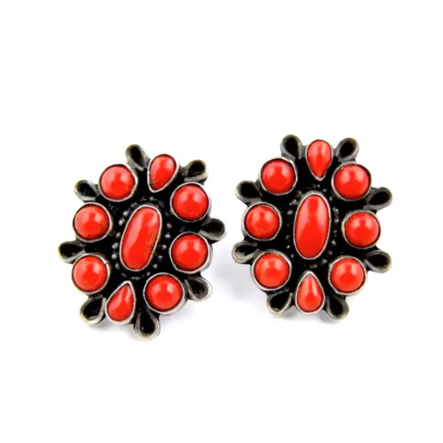 Coral Zuni Cluster Earrings - Kingdom Jewelry