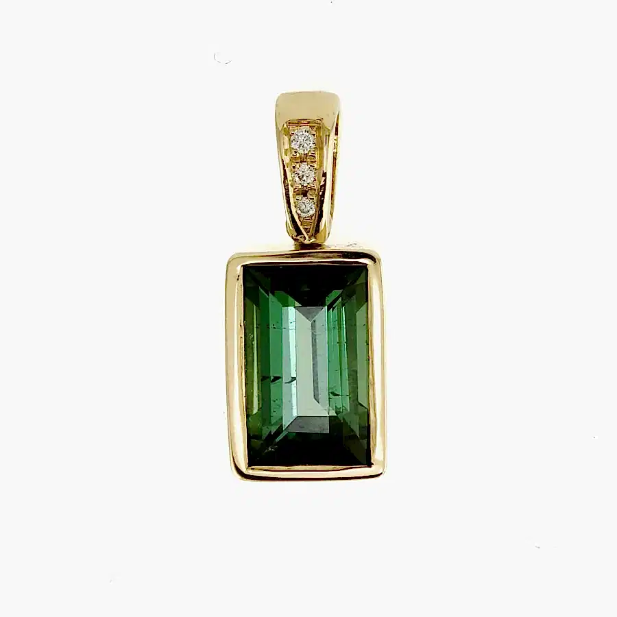 Emerald-Cut Green Tourmaline x Pave Diamond Gold Pendant - Kingdom Jewelry