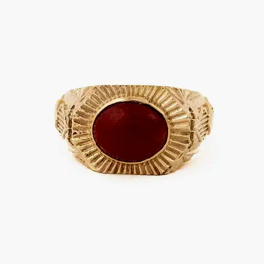 "Empire" Ring in Solid 18 KT Gold x Red Coral Art-Deco - Kingdom Jewelry