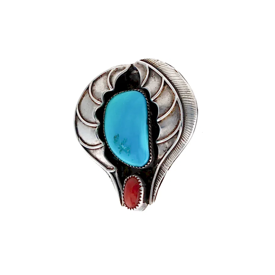 Leaf Turquoise & Red Coral Pendant - Kingdom Jewelry