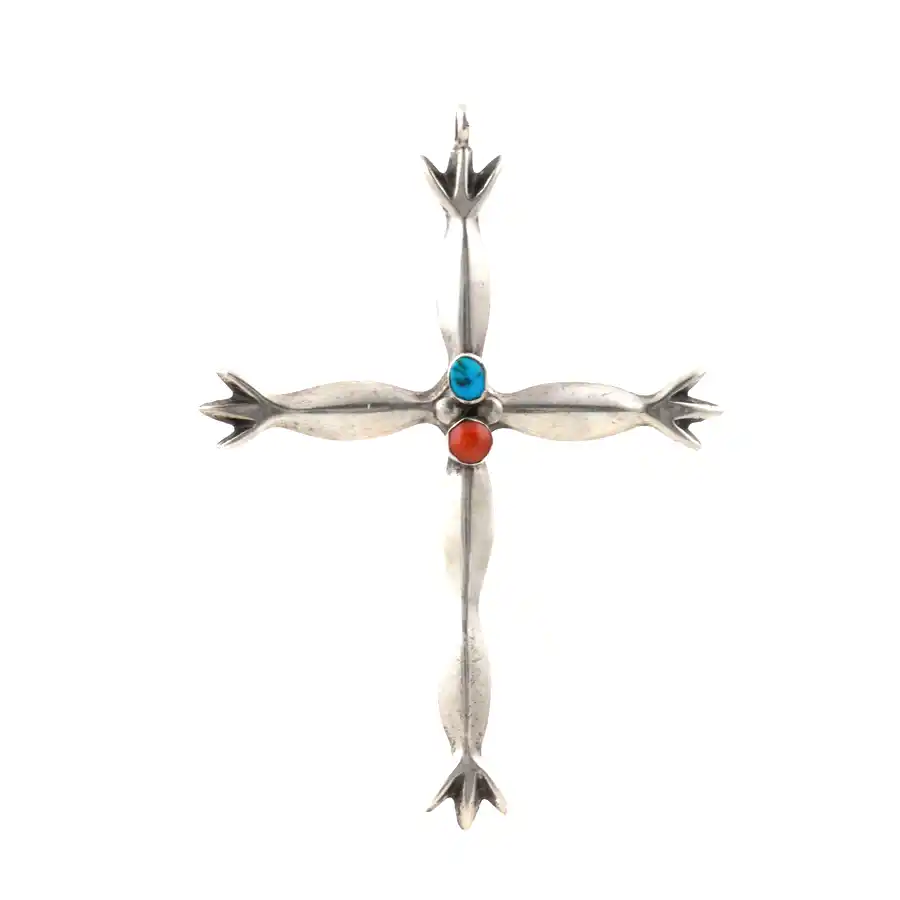 Red Coral x Turquoise Combo Cross Pendant - Kingdom Jewelry