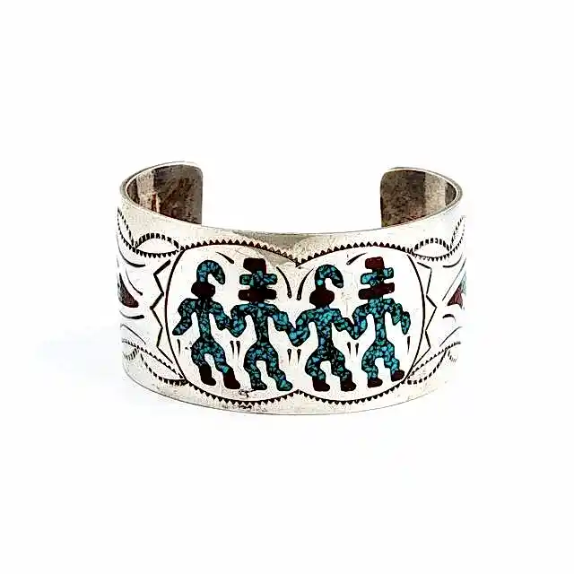 Turquoise & Coral Chip Inlay Cuff - Kingdom Jewelry